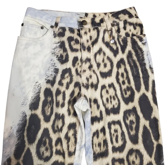 Roberto Cavalli Animal Print Leopard Tie Dye Crystal Chain Jeants Pants S - Picture 3 of 17
